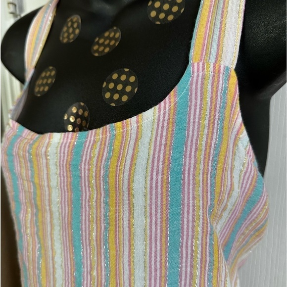 Metallic Sun Dress PINK Aqua Multicolored Tiered Lined Flowy Crepe Prairie Dress - Picture 12 of 14